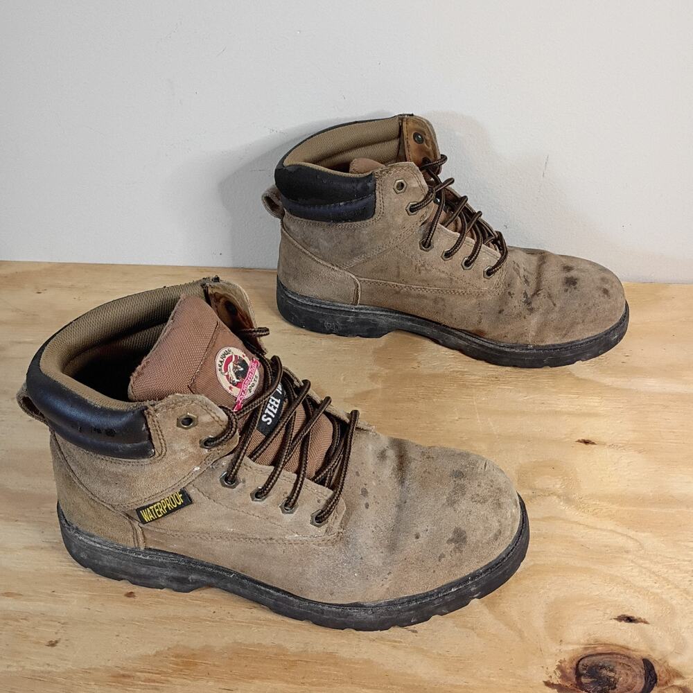 Brahma Mens Size 12 Work Boots Steel Toe Waterproof Tan Leather Slip Resistant